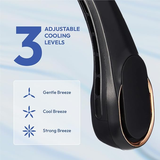 Portable Personal Neck Fan, Cooling Hands Free Bladeless Fan, Rechargeable Long Battery Life, 360° Airflow With 3 Speeds, Lightweight Travel, Low Noise with Strong Wind, Headphone Design (Black)