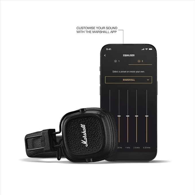 Marshall Major V Wireless On-Ear Bluetooth Headphones - 100+ Hr Playtime | Detachable Audio Cable | Microphone for Calls | Lightweight, Foldable Design for Travel - Black