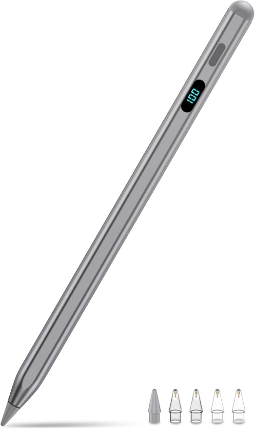 Pencil for iPad with Magnetic&5 Extra Tips,USB-C Faster Charge,Stylus Pen Compatible with iPad 6-11th/A16,Air M4/M3/M2/3-5th,Pro M4&M5/11/12.9/13inch,Mini 5th-7th/A17Pro(Space Gray)