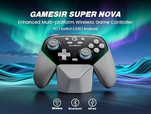 GameSir Super Nova Wireless Gaming Controller for PC/Switch/iOS/Android, Hall Effect Stick & Trigger, RGB Lighting, Swappable ABXY, Detachable Faceplate, 1000mAh with Charging Dock - Black&White”