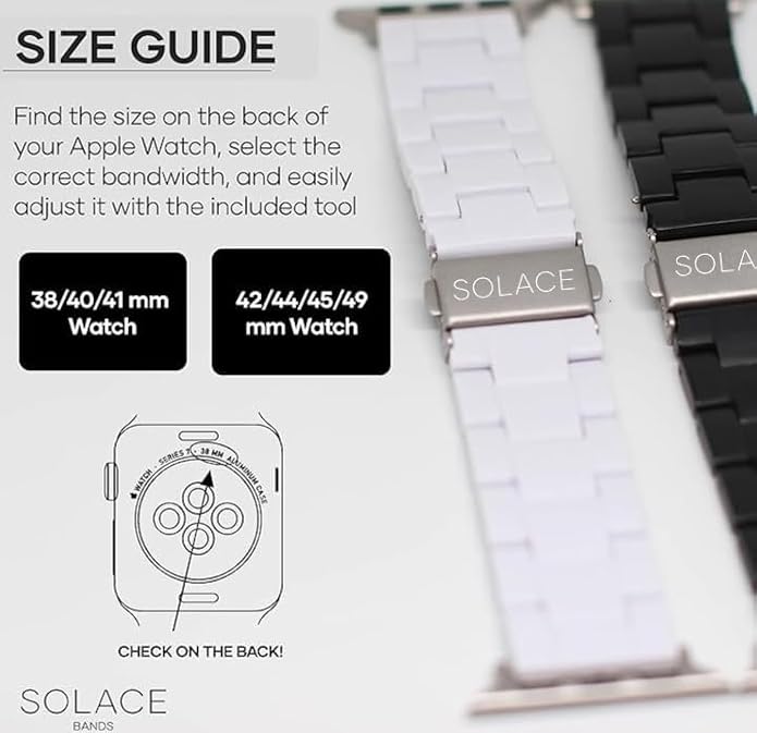 Solace Bands Lightweight Perma Watch Band - Universal Fit for Apple Watch Bands for Women & Men, iWatch Bands for 38mm 40mm 41mm 42mm 44mm 45mm 49mm Ultra, SE, Series 11 10 9 8 7 6 5-1 (Matte Solid)