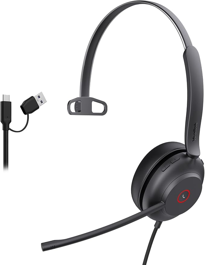 Yealink UH37 Professional USB Headset with Microphone for PC Laptop Noise Cancelling & Volume Control VoIP Skype Online Conference(USB-C/A)