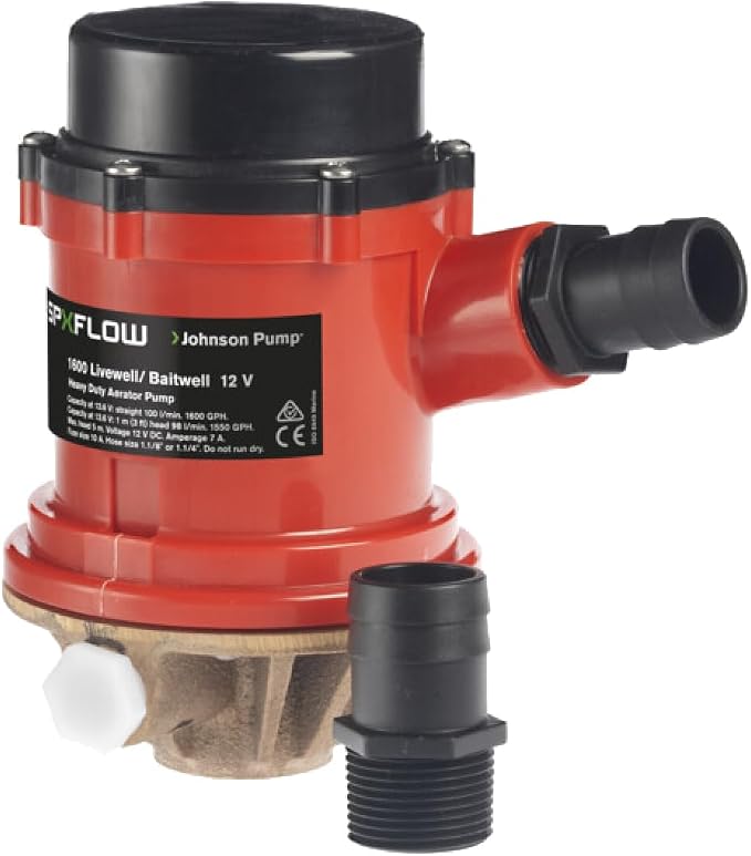 Johnson Pumps 166004B PRO Series 1600 GPH Livewell/Baitwell Aerating Pump, 12V (16004B), Bronze