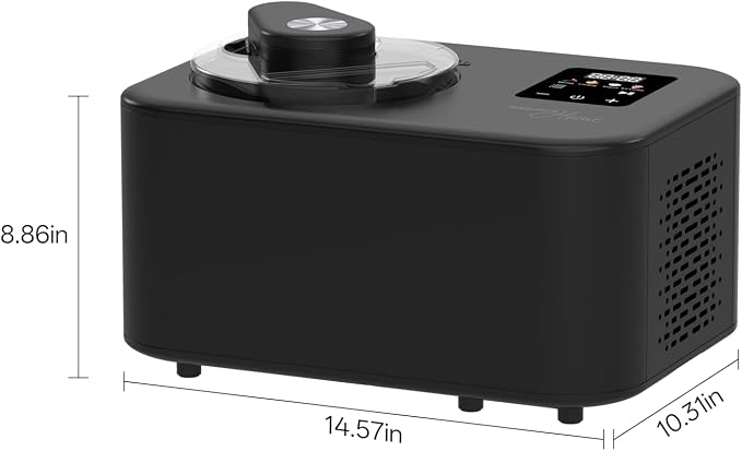 Magnavox Home, 1.2 Qt Electric Ice Cream Maker with Compressor, Touchscreen Ice Cream Machine, Built-In Compressor, Automatic Sorbet, FroYo, Italian Ice Maker, No Pre-Freeze