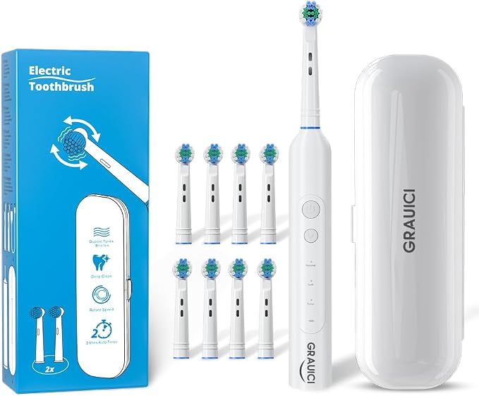 Deep Clean Rechargeable Electric Powered Toothbrush, Rechargeable Electric Toothbrush with 8 Brush Heads,Pressure Sensor to Protect Gums
