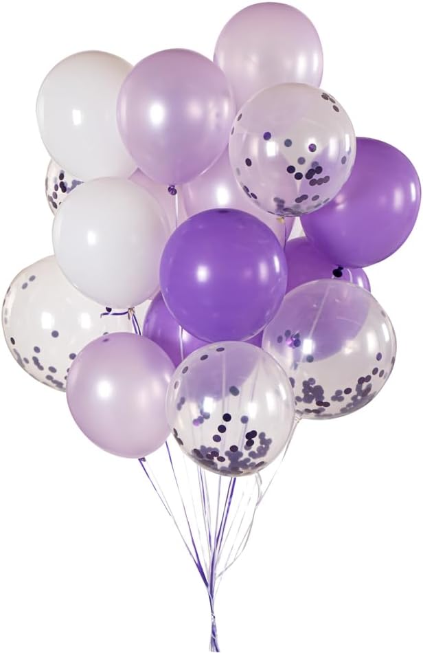 Restaurantware Balloonify 12 Inch Confetti Balloons 19 Party Balloons With Confetti Dots - With Ribbon Strong Latex Purple Latex Balloon Set Decorations For Photo Shoot Wedding Or Party