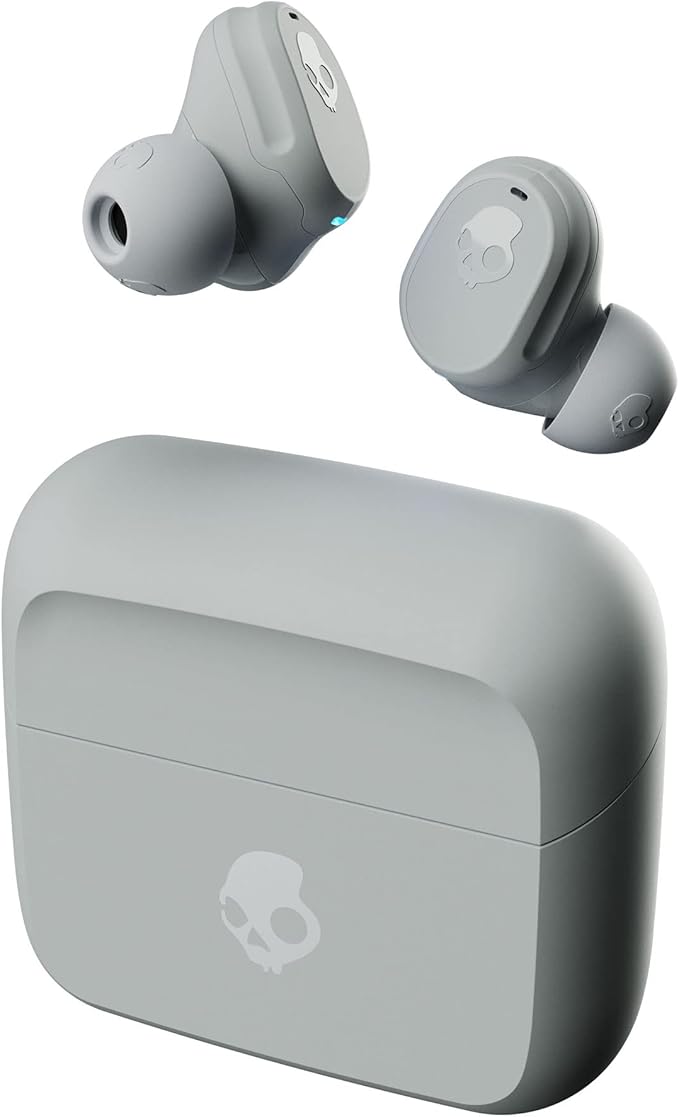 Skullcandy Mod Wireless Earbuds, Bluetooth Headphones, Up to 32 Hours Battery, Noise Isolating Fit, Sweat and Water Resistant, Microphone for iPhone Android - Light Grey/Blue