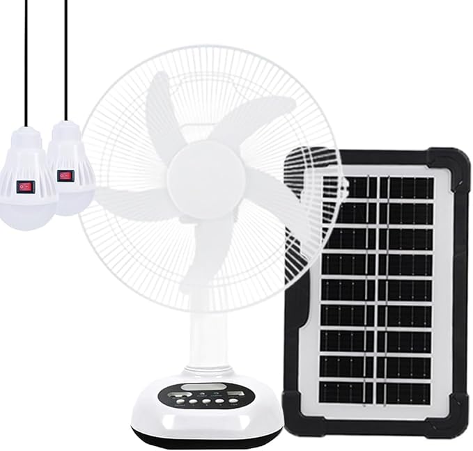 12 inch New Update Rechargeable Solar Powered Fan,14400mAh AC DC Portable Camping PowerBank 12 Inch Oscillating Tabletop Fan with Led Night Light for Home Office Outdoor Camping Tent Traving (1)