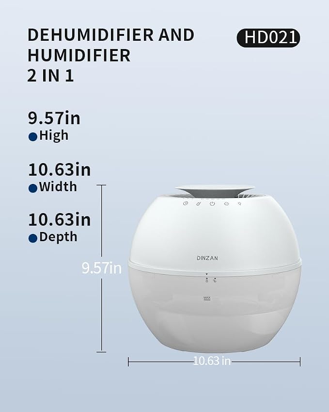 Dual-Function Humidifier & Dehumidifier Combo Air Purifier 152oz Water Tank Steam Distillation Humidification for Bedroom with Drain Hose Humidifer RV Bathroom Auto Adjustment LED Lights