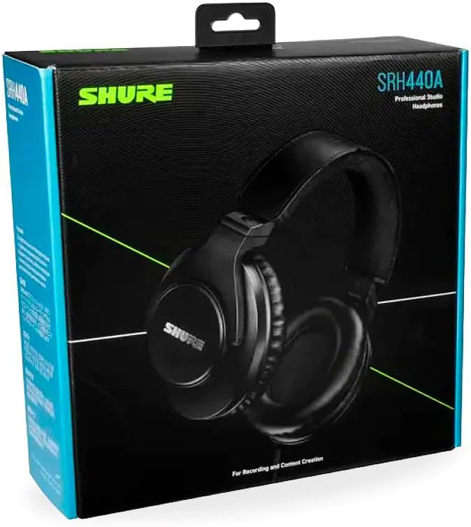 Shure SRH440A Over-Ear Wired Studio Headphones – Professional Monitoring & Recording Earphones with Accurate Frequency Response, Adjustable Collapsible Design, Black (Pack of 6)
