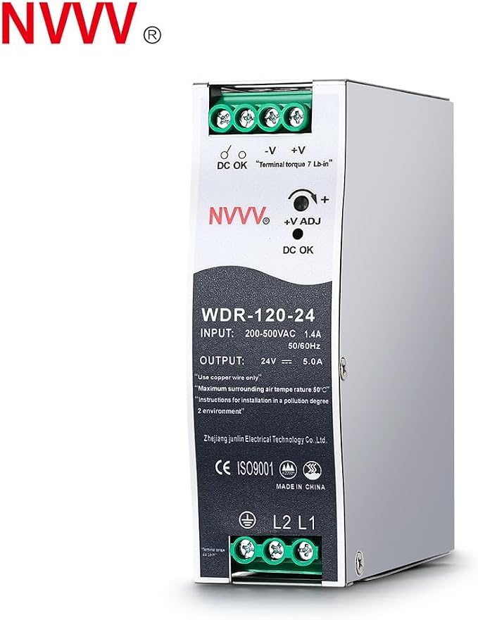 WDR-120-24 24V, Input:180~550VAC,Output:24VDC 5A, 120W Industrial DIN Rail Power Supply AC to DC Converter