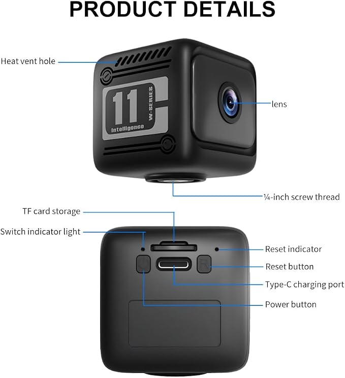Mini Security Camera, 1080p HD Wireless Indoor Cam with 6-Hour Battery & No WiFi Needed for Recording, AI Motion Detection Night Vision for Home, Baby, Pet, Office Monitoring, Black (NOT 4G LTE)