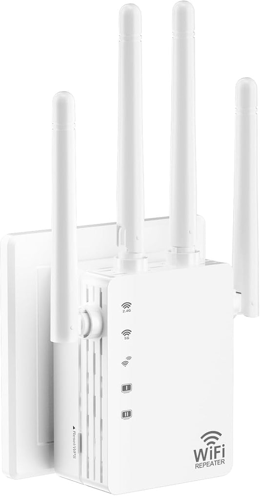 1200Mbps Dual Band (5GHz/2.4GHz) WiFi Extender Signal Booster – 360° 12,880 Sq.ft Coverage, WiFi Extender for 105-Device Support, 1-Tap Setup and One Ethernet Port