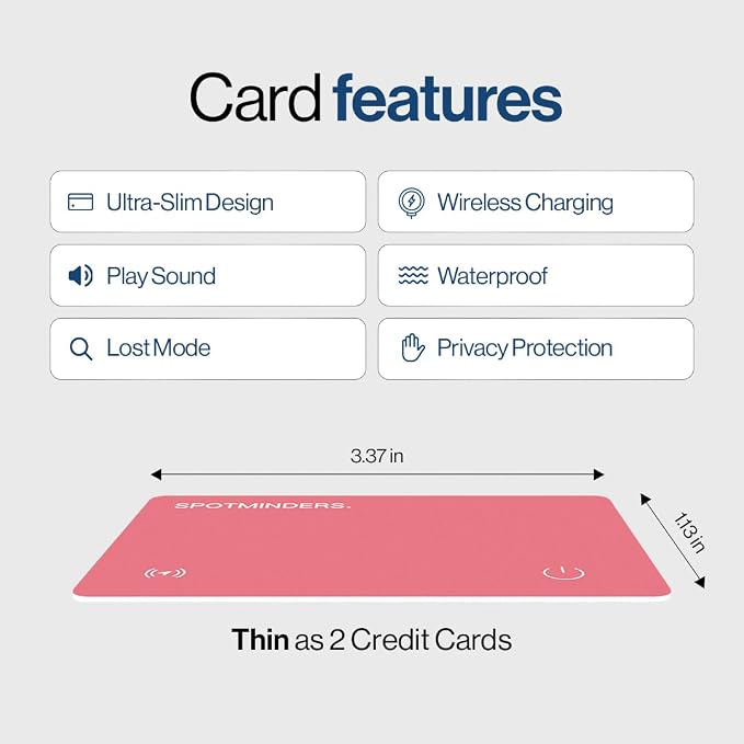 SPOTMINDERS Apple MFi Certified Wallet Tracker Card for Travel Gifts for Women - Works with Apple Find My Rechargeable Tracking Card for Wallet Luggage Passport Purse Slim 0.07in IP68 Pink Item Finder
