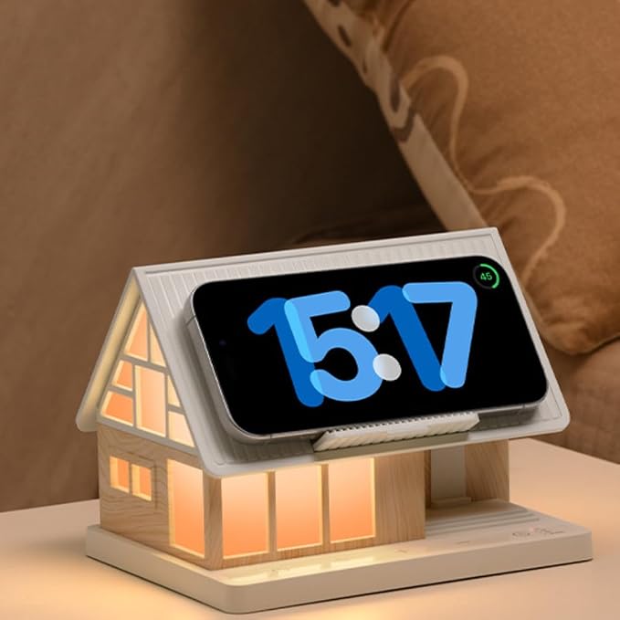 Night Light,House-Shaped Nightstand Light with 15W Wireless Charger and White Noise Machine,Touch Control 3-Level Dimmable Lamp with Timer, Sleep Aid Bedside Light for Bedroom Décor & Gift