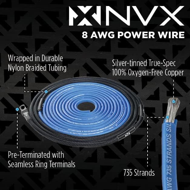 NVX True 8 Gauge AWG 100% OFC Complete Amplifier Wiring Kit with 4-Channel RCA Cable - XKIT84