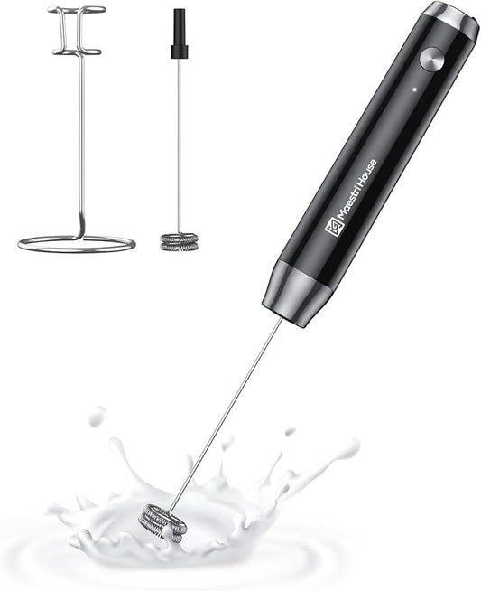 Maestri House Rechargeable Milk Frother & Milk Frother Holder & Whisk Rod