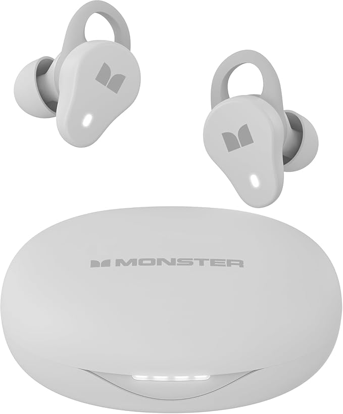 Monster N-Lite 210 Wireless Earbuds, Bluetooth 5.4 in-Ear Stereo Headphones, Built-in Mic for Crystal Clear Call, 32H Playtime, Type-C Charging, Waterproof in-Ear Ear Buds Earphones for Sports, White