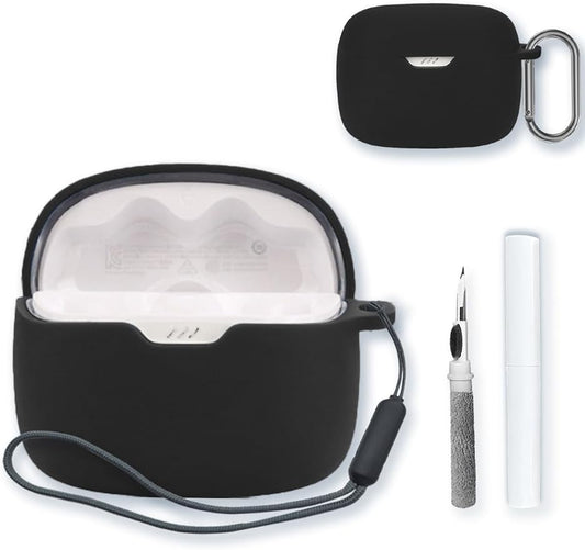 Case for JBL Tune 245NC TWS-True Wireless Earbuds,Soft Protective,BOVUGAC Silicone Case Cover with Keychain & Cleaning Kit & Lanyard for JBL Tune 245NC TWS Earbuds-Black