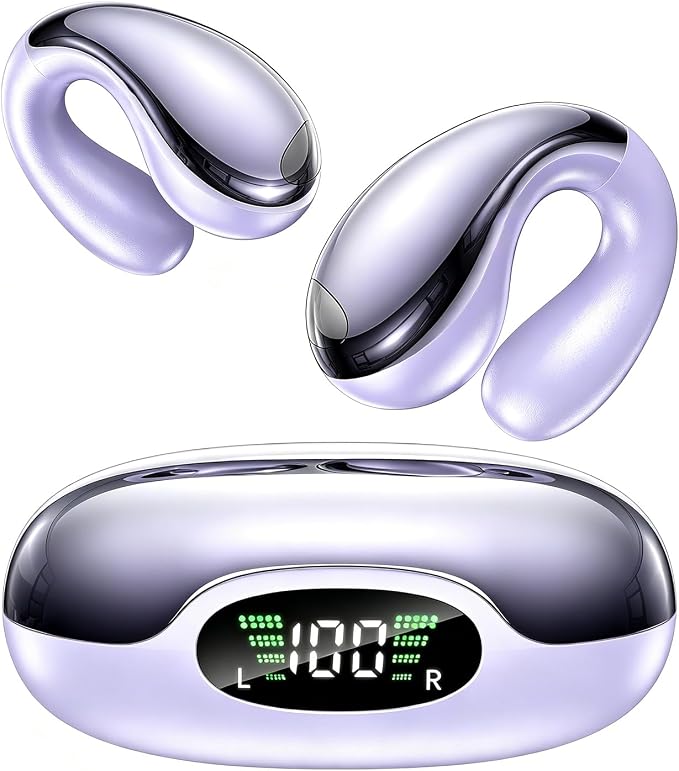 Upgraded Ultra Open Ear Earbuds - Lightweight Comfort Clip-On Wireless Bone Conduction Earbuds, Secure Fit & AI-Powered Clear Calls Bluetooth Open Ear Headphones for Work,Commute,Workout,Running