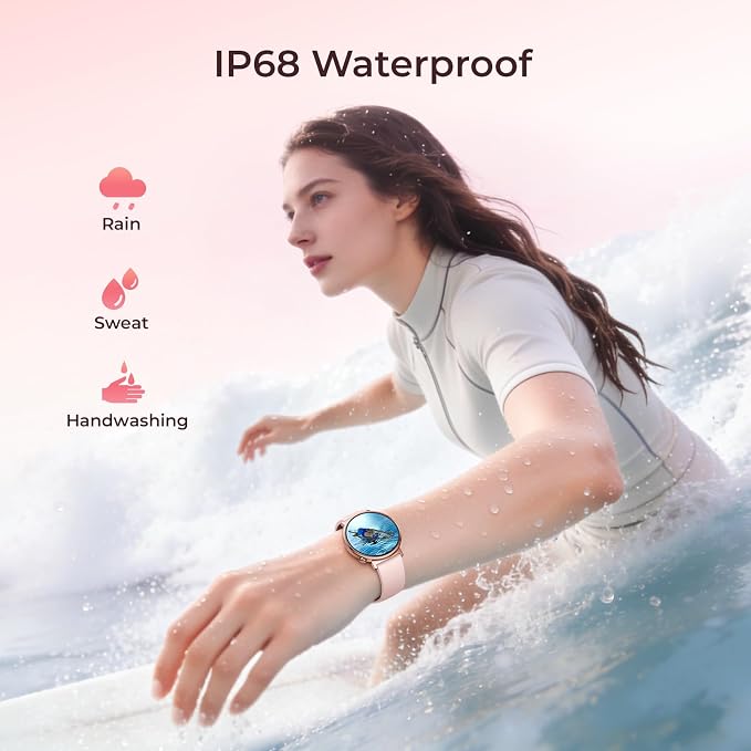 Smart Watch for Women, 7.9mm Ultra Thin 1.32" AMOLED Screen, Bluetooth Calling, Fitness Tracker for Android iPhone, Heart Rate Sleep Monitor, IP68 Waterproof, 2 Straps, Rose Gold Gift