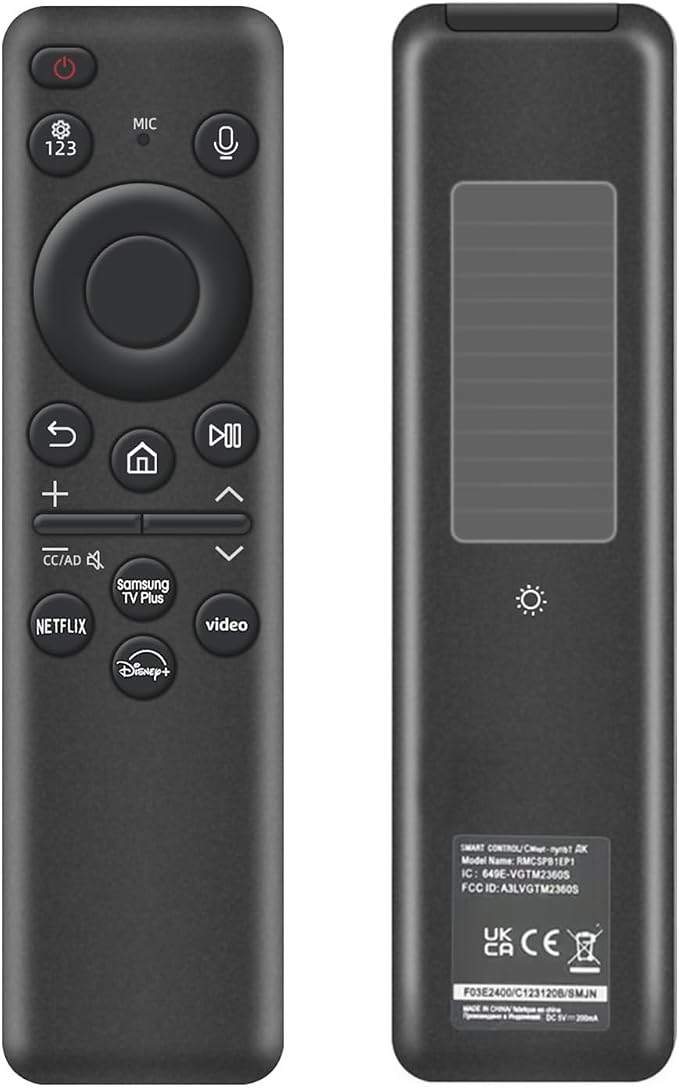 Rechargeable Voice Remote for Samsung Smart TVs, Replacement for 2019–2026 Samsung TV Remote Control with Solar Charging and Voice Search. 2-Year Warranty.