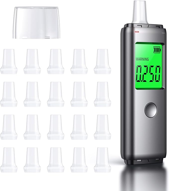 Breathalyzer,Portable Alcohol Tester with Digital LCD Display-Personal Breath Alcohol Detector for Home, Party & Safety-Includes 20 Mouthpieces-Easy to Use with Reliable Results