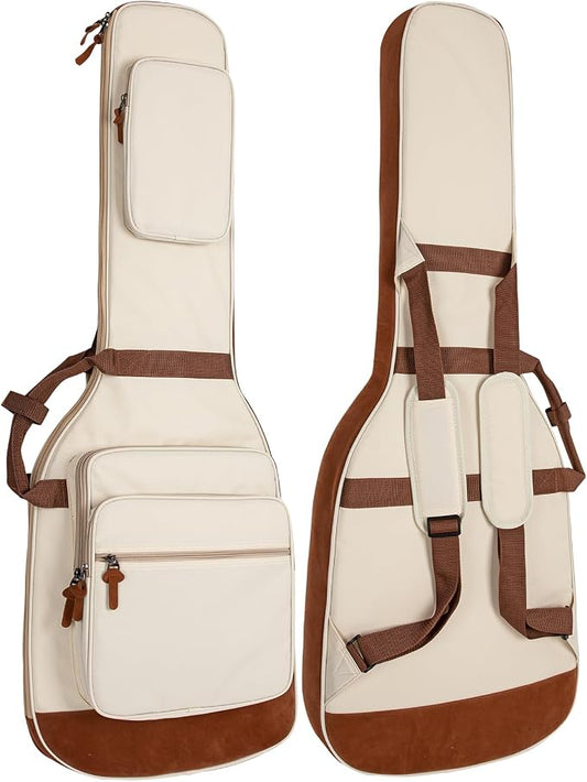 Electric Guitar Bag 0.5 Inch Padding Electric Guitar Case, Electric Guitar Gig Bag Backpack with Neck Strap and 4 Pockets, White