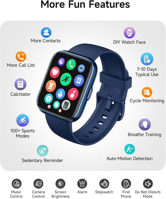 Woneligo Smart Watch for Women, Answer/Make Calls, Alexa Built-in, 1.85" Touch Screen Fitness Tracker for Android & iPhone, Heart Rate/Sleep/SpO2 Monitor Smartwatch, Waterproof (Deep Blue)