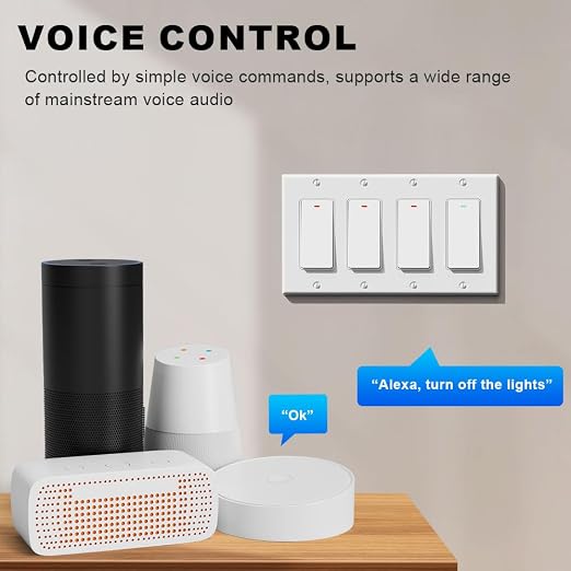 Smart Switch 4 Way, Neutral Wire Required, 2.4GHz Wi-Fi Light Switch Compatible with Alexa and Google Home, UL Certified