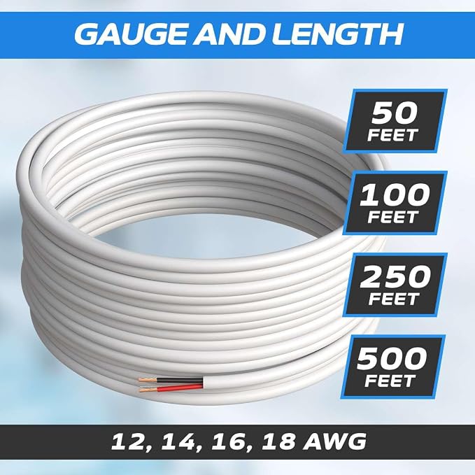 Cables Direct Online 250FT 14/2 Speaker Wire CL2 Rated Indoor Low Voltage Copper Clad Aluminum (CCA) 14 Gauge 2 Conductors Cable with Easy Pull Box – Perfect for in-Wall Installation