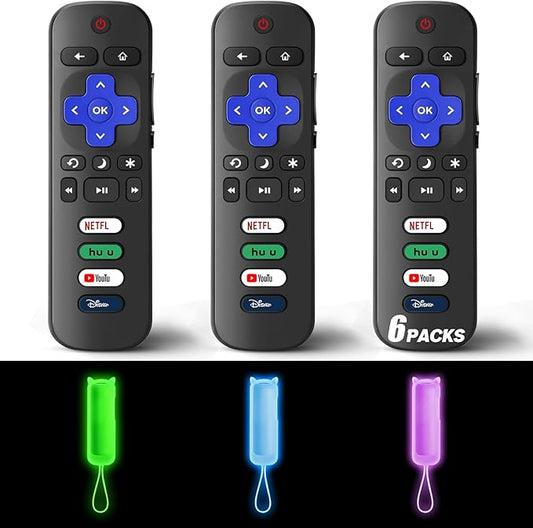 (Pack of 3) Replacement Remote Only for Roku TV with Soft Protective Cover (Glow in The Dark), Compatible for TCL Roku/Hisense Roku/Onn Roku/Sharp Roku/Element Roku/Philips Roku Smart TV