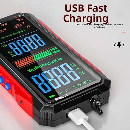 FS899S Digital Multimeter Tester, USB Rechargeable Smart Auto Ranging Multimeter, Measure AC/DC Current/Voltage, Capacity, Continuity, Resistance, Frequency, Non-Contact Voltage (NCV)(FS899S+Bag)