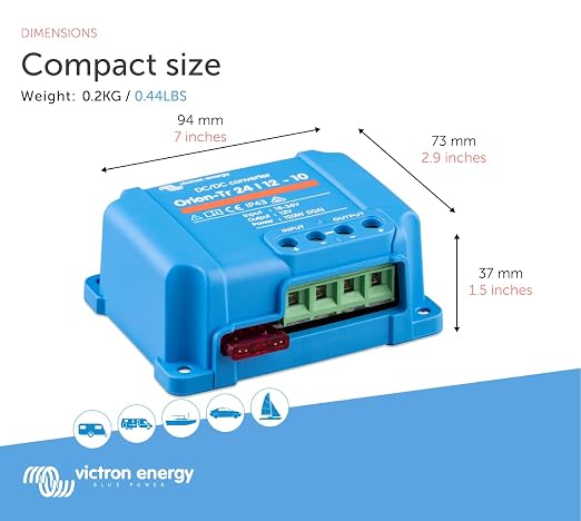 Victron Energy Orion-Tr DC to DC Converter 24/12-Volt 10 amp 120-Watt | IP43 Protected, for Dual Battery Systems, Non-Isolated
