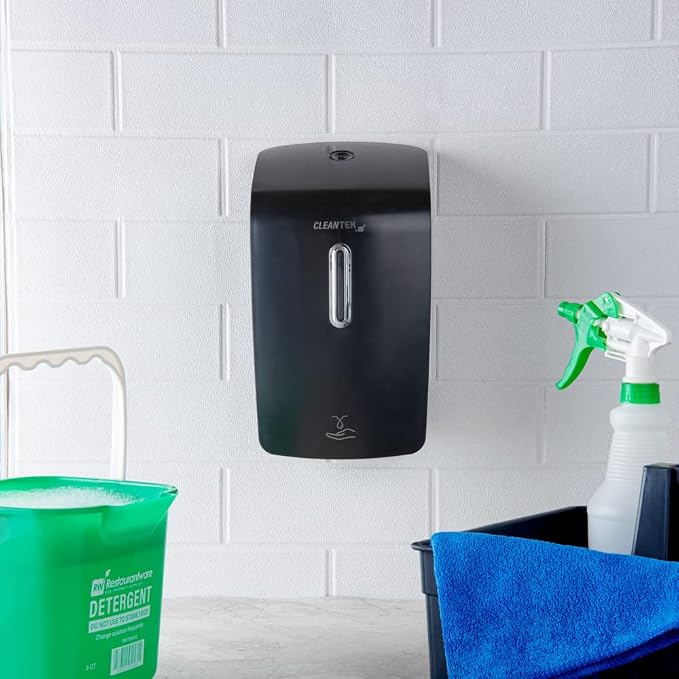 Restaurantware Clean Tek Professional 33.4 Ounce Automated Soap Dispenser 1 Touchless Wall-Mountable Soap Dispenser - Security Key Black Plastic Soap Dispenser Transparent For Liquid Soap