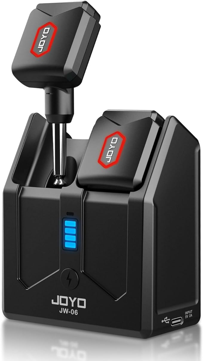 JOYO Wireless Guitar System 5.8GHz Wireless Guitar Transmitter Receiver with Charging Box 4 Signal Channel for Guitarist Bass Electric Instruments (JW-06)