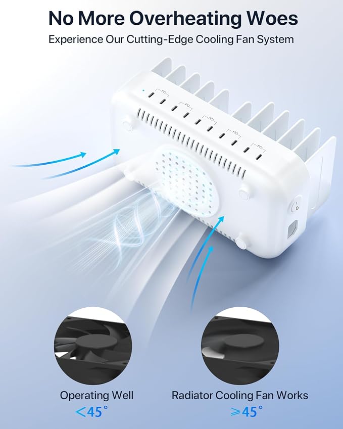 SooPii 100W 10-Port USB Charging Station, 10 USB-C PD Fast Charging Compatible with Phone,lPad,Galaxy, and Other Electronics, 10 Mixed Charging Cables Included (White)