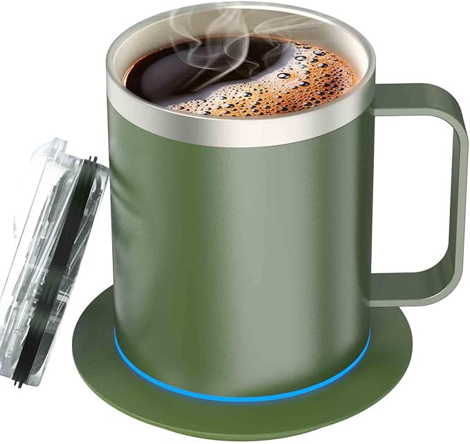 Gifts for Women Men, Heated Coffee Mug Up to 149°F, Ideal Gifts for Christmas, Birthday, Mother's Day, Father's Day or Any Occasion (12oz Green)