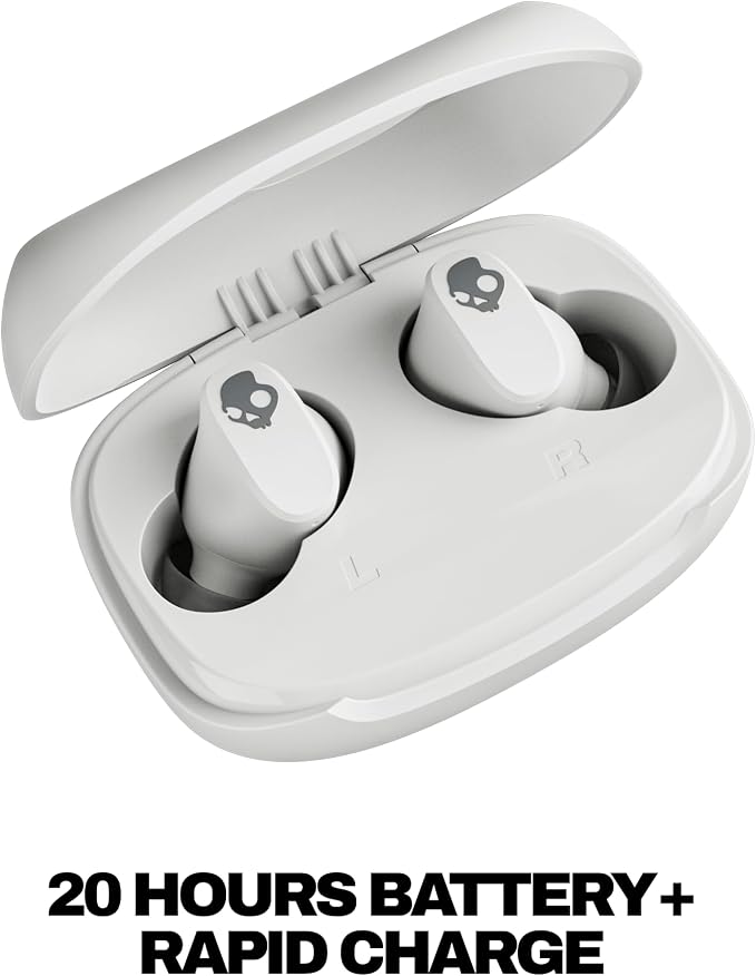 Skullcandy Smokin’ Buds 360 Wireless Earbuds, Bluetooth Headphones, Noise Isolating Fit, Up to 20 Hours Battery, IPX4 Sweat and Water Resistant, Microphone for iPhone Android - Bone