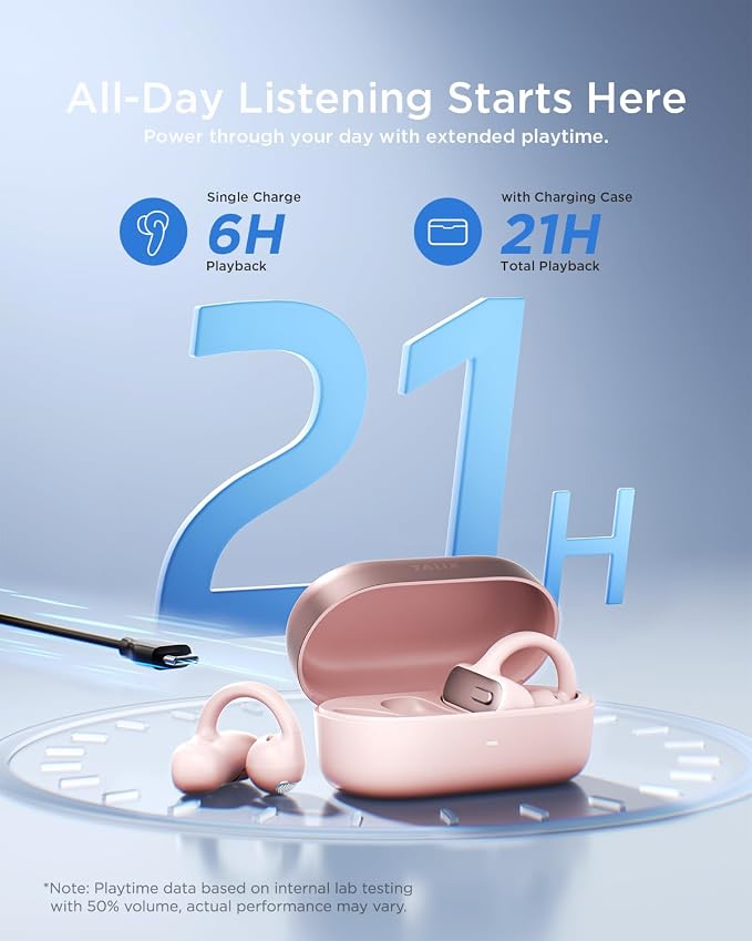TALIX Open Ear Clip-On Earbuds X8 with AI ENC & Powerful Bass, Wireless Bluetooth 6.0, IPX4 Sweatproof Fitness Headphones, Physical Buttons, 5g Lightweight Ear Buds with Multi-Device Switching, Pink