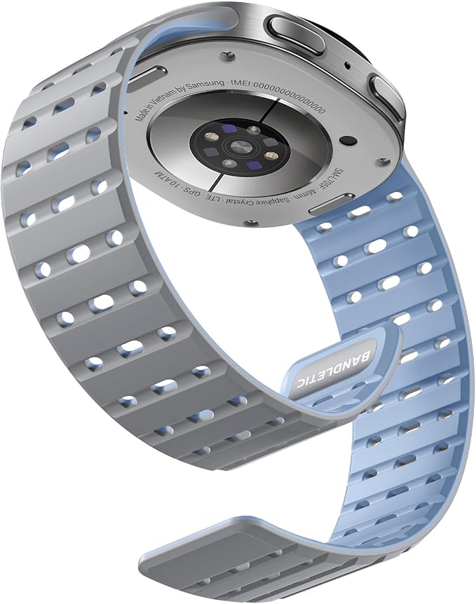 Bandletic Magnetic Band Compatible with Samsung Galaxy Watch 8 40mm 44mm / Watch 8 Classic 46mm 2025, No Gap Soft Breathable Silicone Replacement Strap for Men Women, Light Gray/Ice Blue