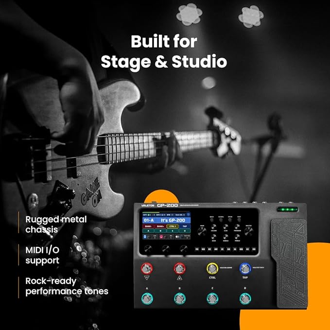 Valeton GP-200 Multi-Effects Guitar & Bass Processor Pedal with Amp Modeling, IR Loader, Expression Pedal, USB Audio Interface, Looper, Drum Machine + Gig Bag Bundle