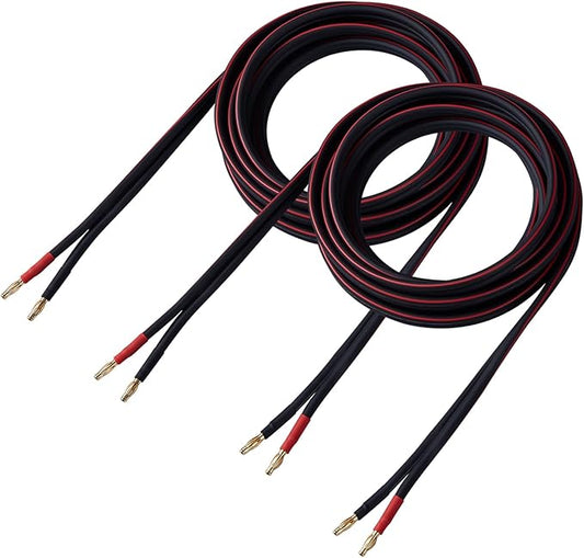 14 AWG HD Premium Soft Touch HiFi Speaker Cable with Banana Plugs (2 Pack, 3 Feet) 14 Gauge Banana Wire for Bi-Wire Bi-Amp HiFi Surround Sound Oxygen-Free Copper - Black