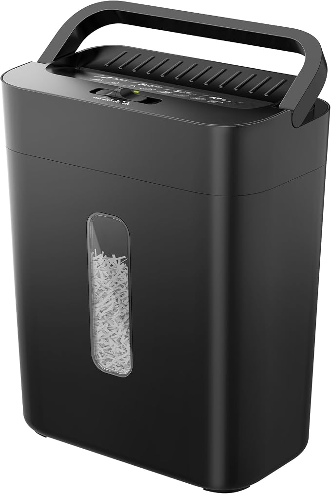 6-Sheet Shredder for Home Office, 3.43 Gallon Cross Cut Shredder, P-4 High Security Paper Shredders for Credit Card Staple Clip, Portable Handle Design