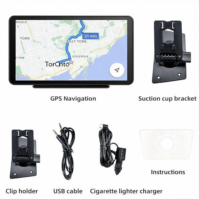 Wireless Carplay Screen for Car,7" Portable Apple Carplay and Android auto, GPS Navigation, Mirror Link, Siri & Voice Control