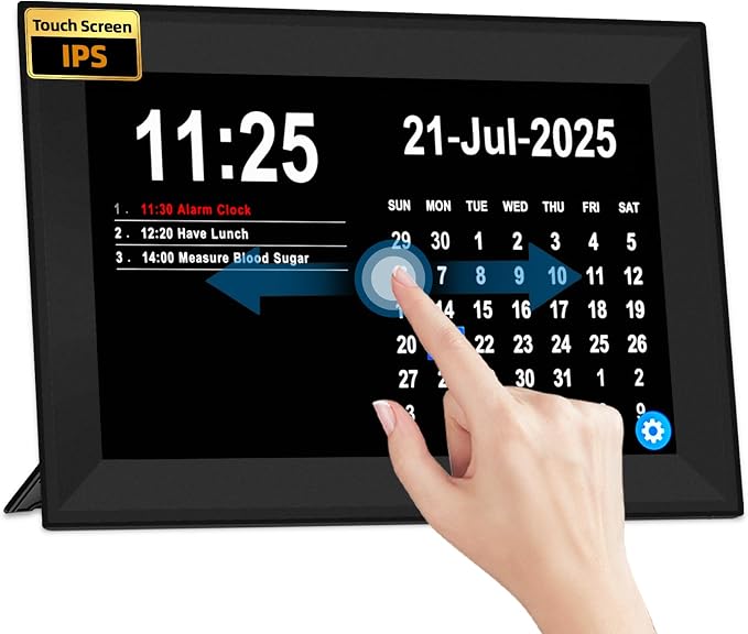 10.1" Touchscreen Digital Calendar Alarm Clock, Dementia Clocks for Seniors Extra Large Display Clock with Day and Date for Elderly, 40 Reminders&64 Alarms&Auto-Dimming&Auto DST(Black)