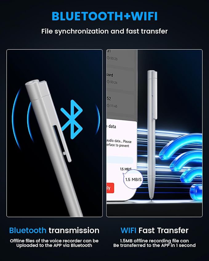 AI Voice Recorder Pen, 64GB Note Sound Recorder with Transcribe, Mind Mapping & AI Summary, Supports 103 Languages, Audio Activated Recorder for Lectures, Meetings, Calls