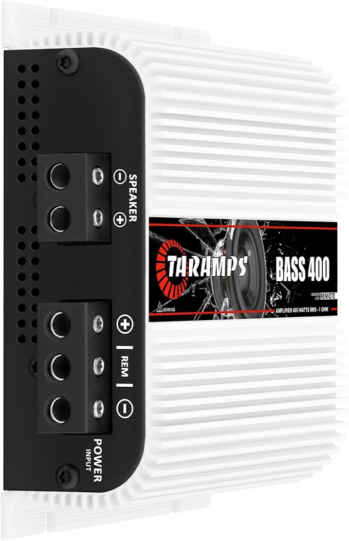 Taramps BASS 400 1 Ohm 1 Channel Mosfet Amplifier 400 Watts RMS, Monoblock, Crossover, Bass Boost, RCA/High Level Input, Class D, Car Audio, Monitor Level Remote/M1 Led Monitor, Great for Subwoofers