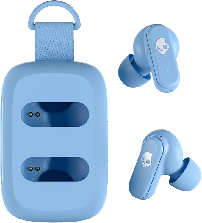 Skullcandy Dime 3 Wireless Earbuds, Bluetooth Headphones, Noise Isolating Fit, Up to 20 Hours Battery, Microphone for iPhone Android, Easy Carry with Integrated Lanyard - Preppy Blue