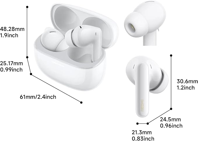XIAOMI REDMI Buds 8 Pro Wireless Earbuds, White, Adaptive Noise Cancelling up to 55dB, Hi-Res Audio with LDAC, 35H Battery, Dolby Atmos, IP54, Bluetooth 5.4